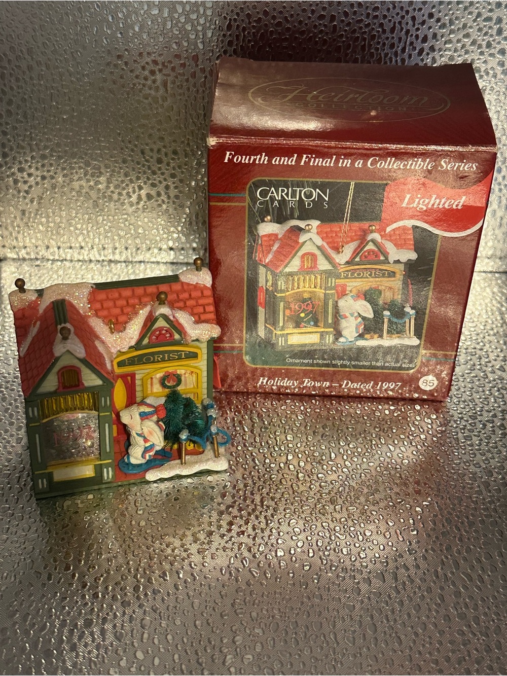 C3- Carlton Cards 1997 Red and Green Lighted Holiday Florist Figurine